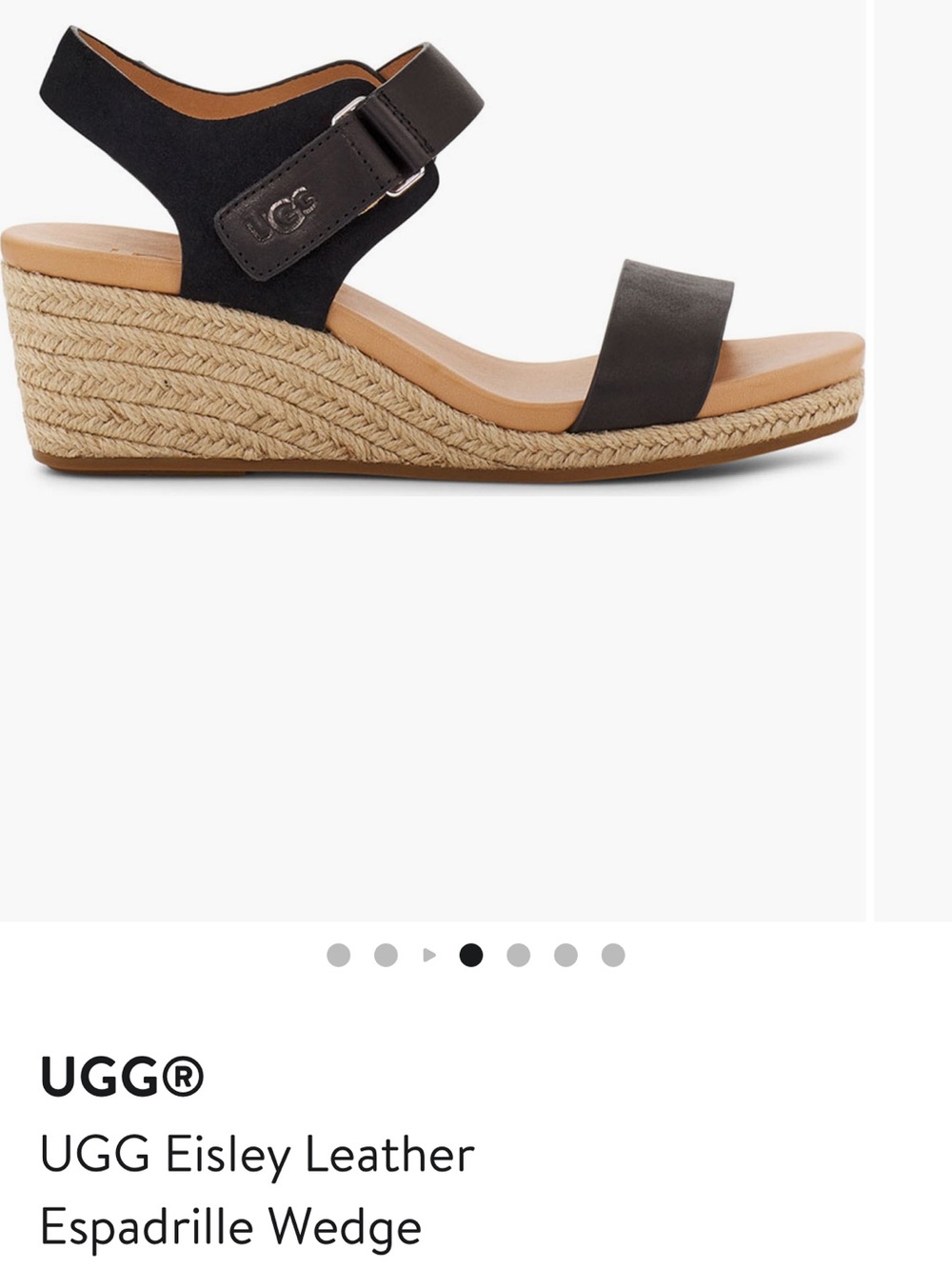 UGG Eisley Black Leather Two-Strap Wedge Sandals